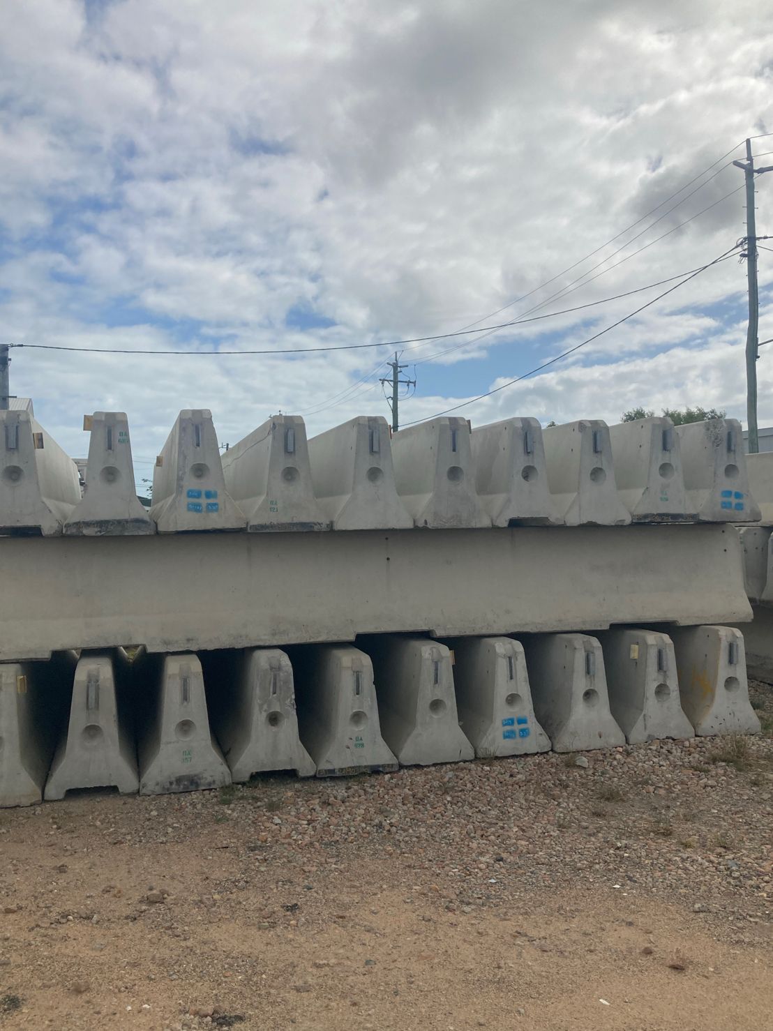 DB80 concrete barriers stockpiled at the North Queensland depot